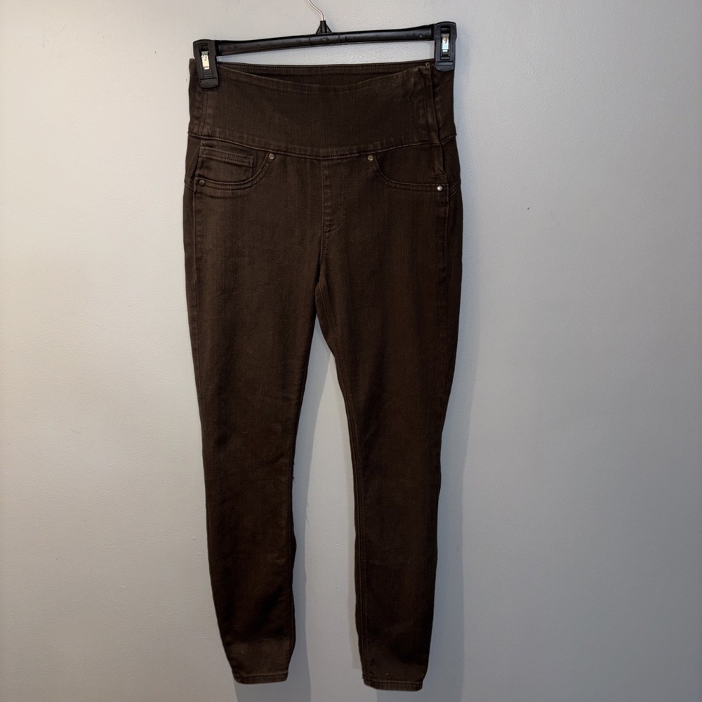 Spanx Denim Leggings Brown #2066 Solace Shaping Side Zip Full Coverage SzM